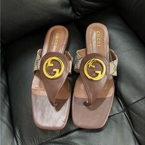 Gucci Blondie Logo-Embellished Leather and Coated-Canvas Sandals
